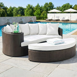 Outdoor Rattan Wicker Daybed (Dark Brown & White)