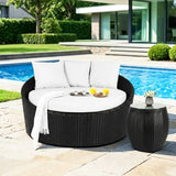 Outdoor Rattan Wicker Daybed with Glass Top Table
