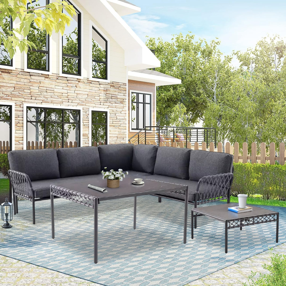 Outdoor Rope 5 Seater L-Shape Sofa