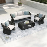 Outdoor Braided Rope Sofa Set With 2-Tier Glass Top Table