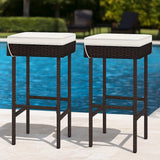2-Piece Rattan Wicker Patio Bar Stools