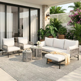Outdoor L-Shape Rope Sofa Set (Grey & White)