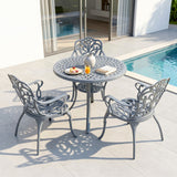 3-Seater Outdoor Cast Aluminum Bistro Set with Round Table (Grey)