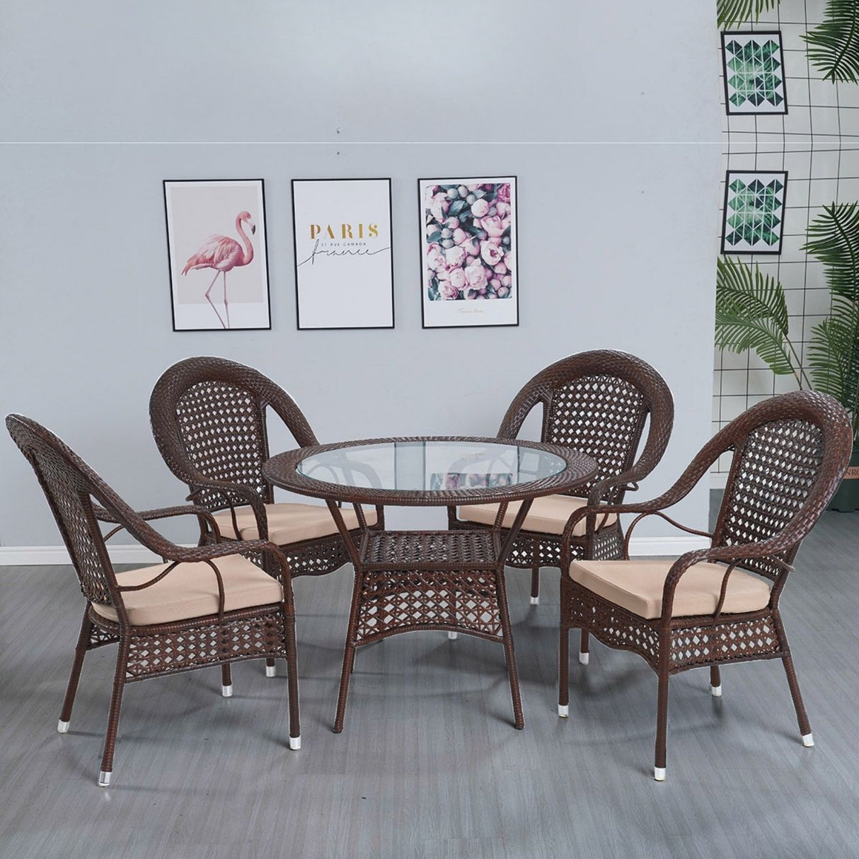 Outdoor All-Weather Resistant Rattan Wicker 5-Piece Dining Set