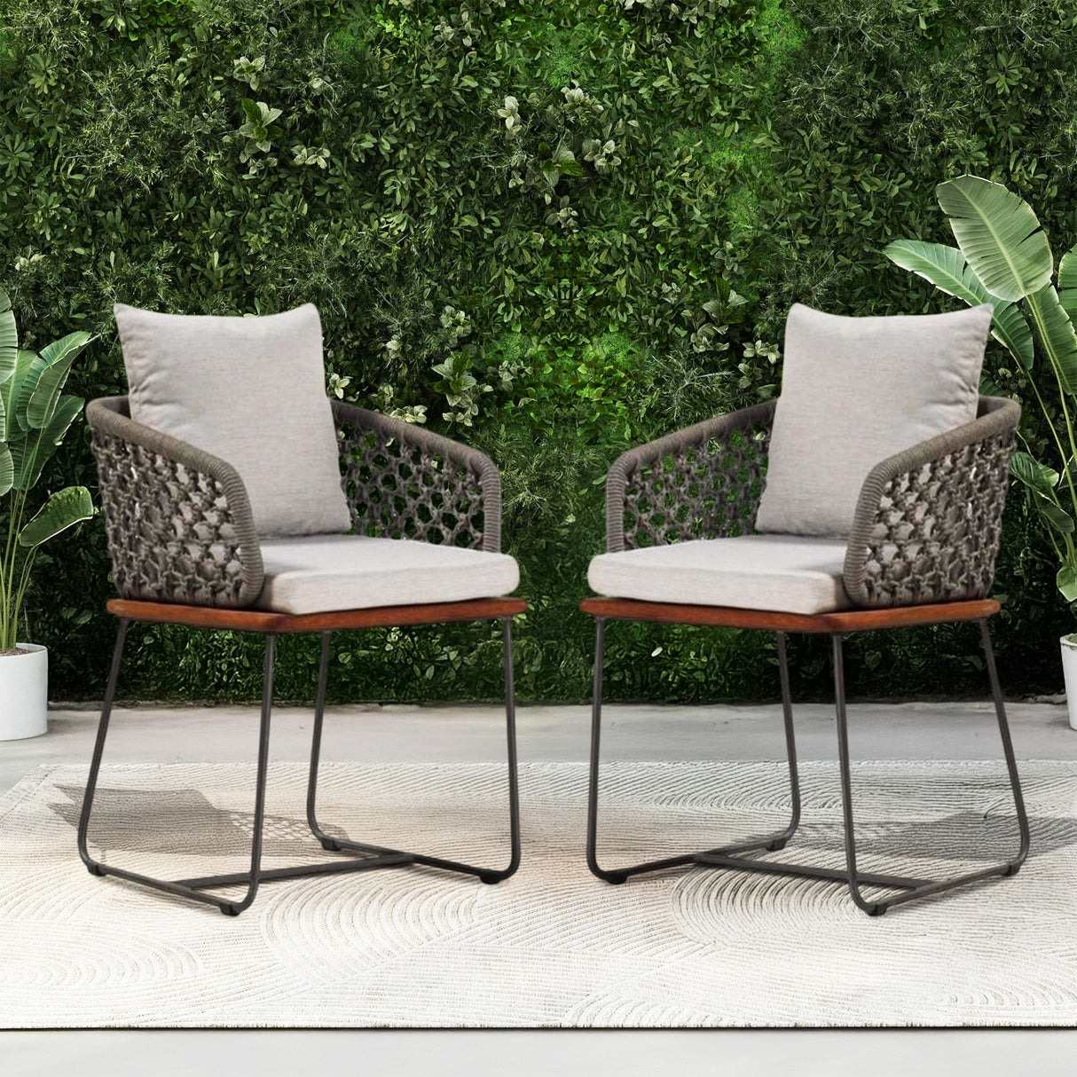 Outdoor Rope 2-Piece Patio Chairs With Wooden Base
