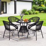 Outdoor 4-Seater Patio Rope Conversation Set (Black & Off-White)