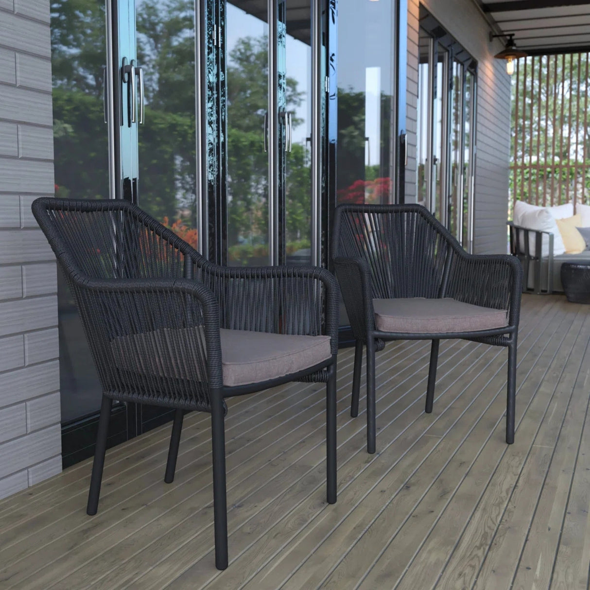 2-Piece Outdoor Rope Patio Dining Chairs