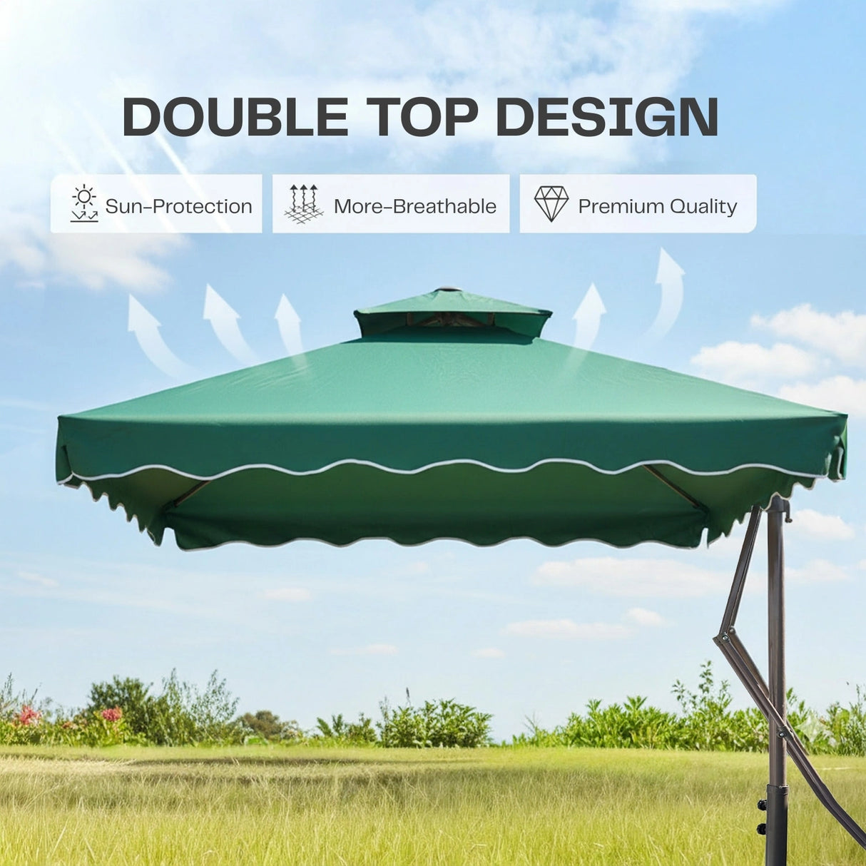 10ft Side Pole Square Shape Outdoor Umbrella With Marble Base (Green)