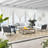 4 Piece Outdoor Rope Sofa Set with Wooden Top Table