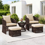 Outdoor 5 Piece Rope Patio Chair Ottoman Set (Brown & Cream)
