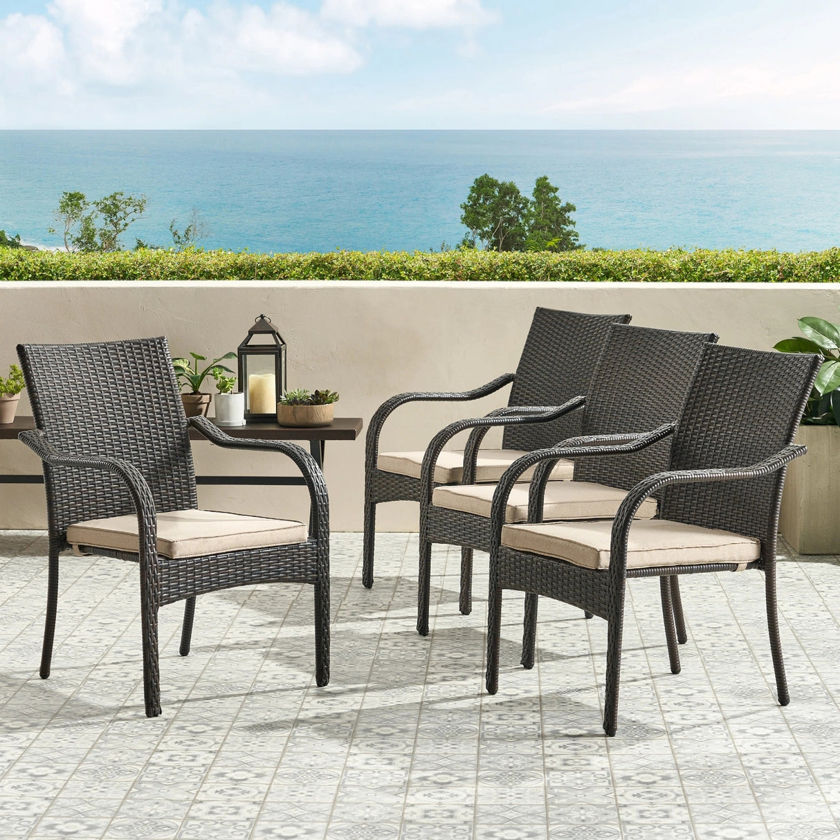 4-Piece Outdoor Rattan Wicker Patio Dining Chairs