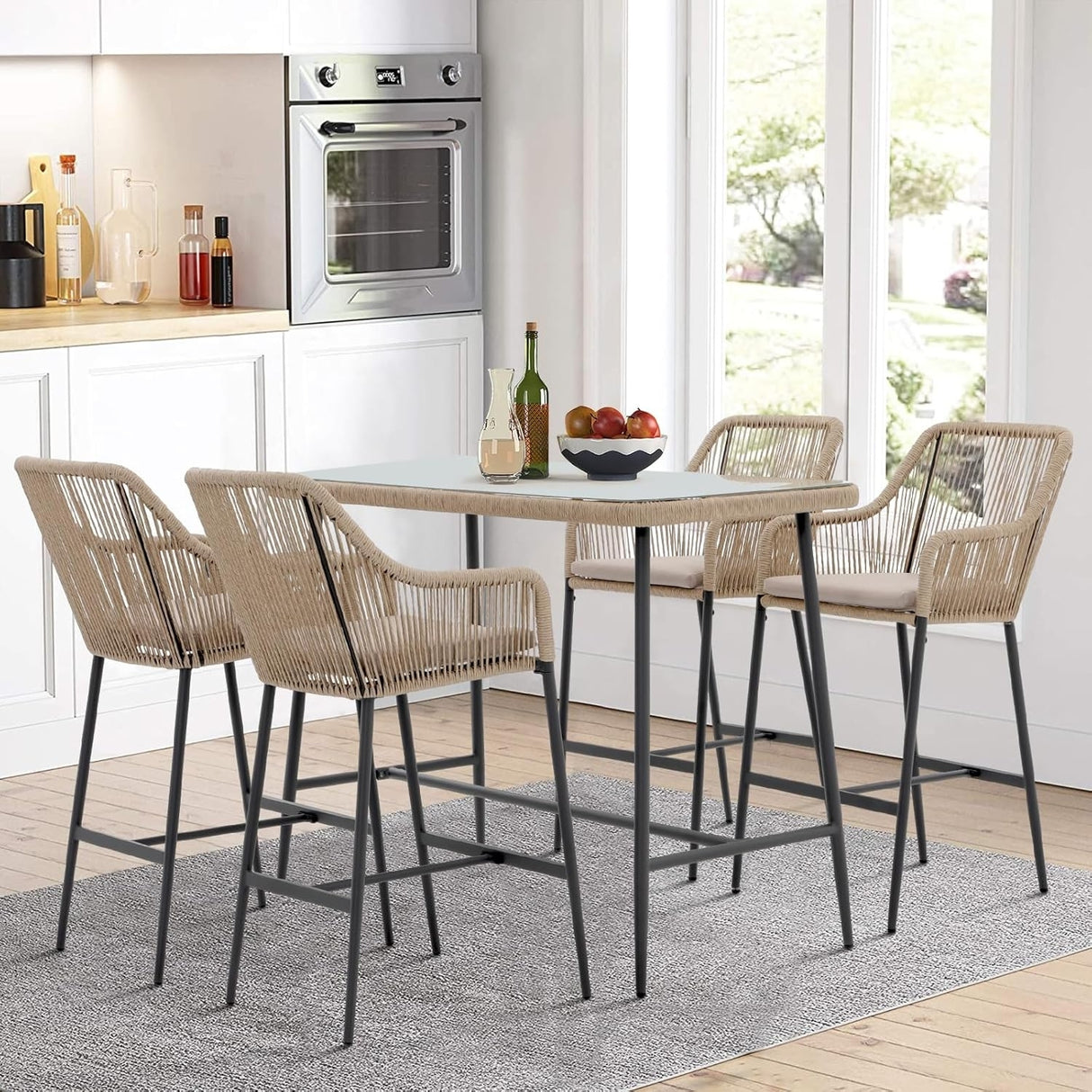 Premium Outdoor Rope 5-Piece Bar Set With a High-Top Table