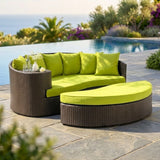 Outdoor Rattan Wicker Daybed (Dark Brown & Green)