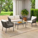 Outdoor 4 Seater Rope Conversation Sofa Set (Grey & Off-White)