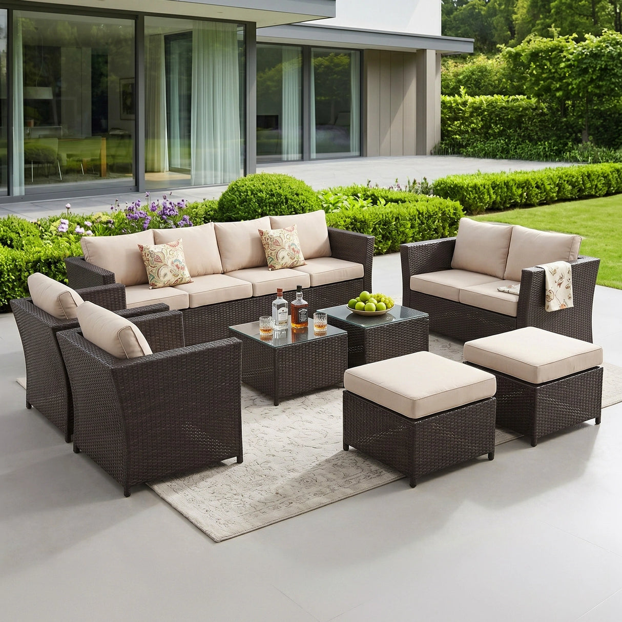 Outdoor Wicker 10 Seater Sectional Sofa Set