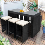 7-Piece Outdoor Rattan Wicker Bar Set with Glass Top Table