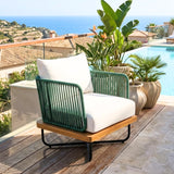 Outdoor Rope Sofa with Wooden Base (Green & White)