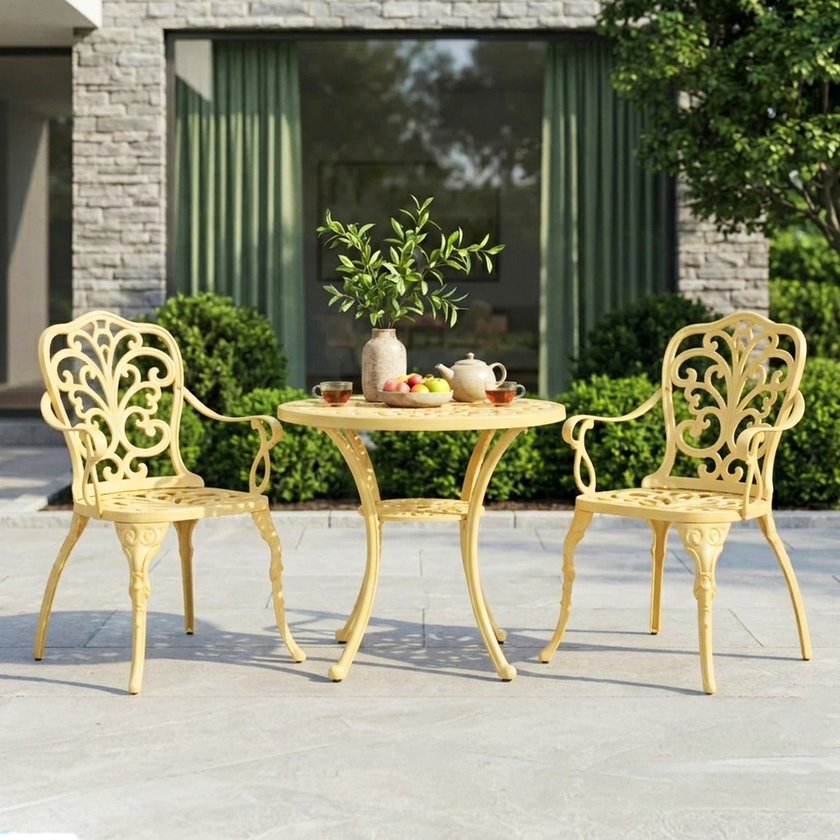 Outdoor 3-Piece Cast Aluminum Bistro Set (Beige)
