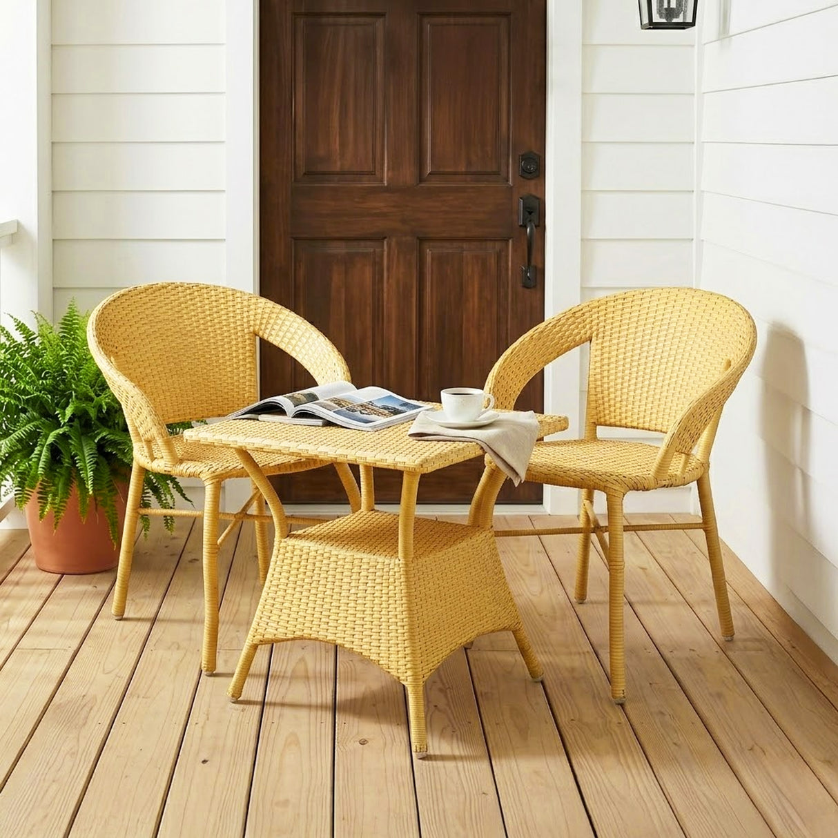 Outdoor Wicker 3 Piece Patio Bistro Set (Beige)