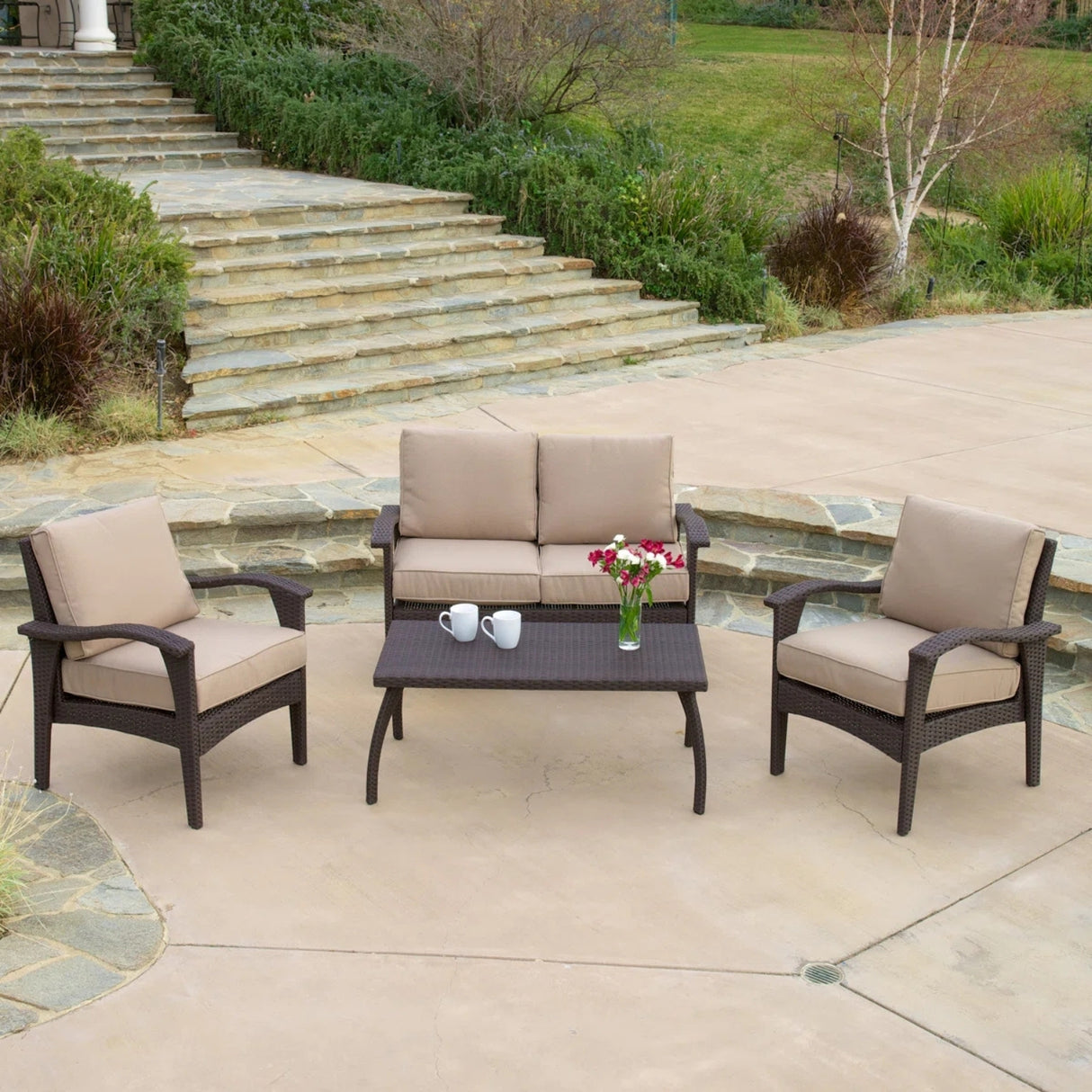 4 Pieces Patio Furniture Set, Outdoor Sectional Sofa