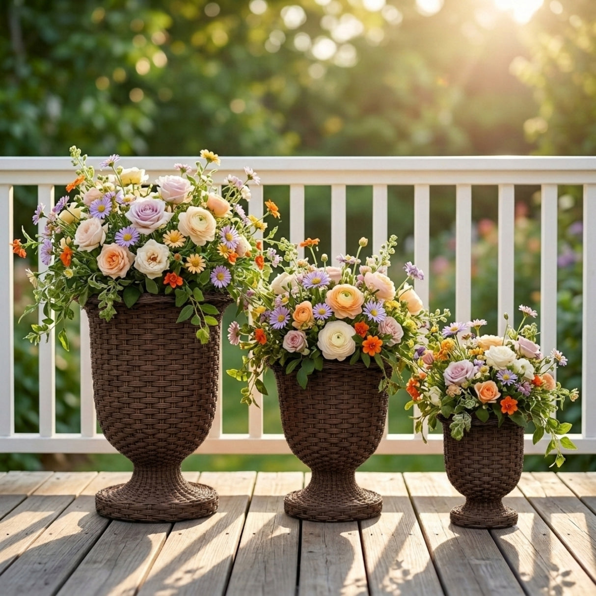Outdoor Rattan Wicker Urn Planter Set of 3 (Dark Brown)