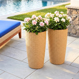 2-Piece Outdoor Wicker Planter Set (Beige)