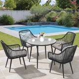 5-Piece Outdoor Rope Patio Dining Set With Glass Top Table