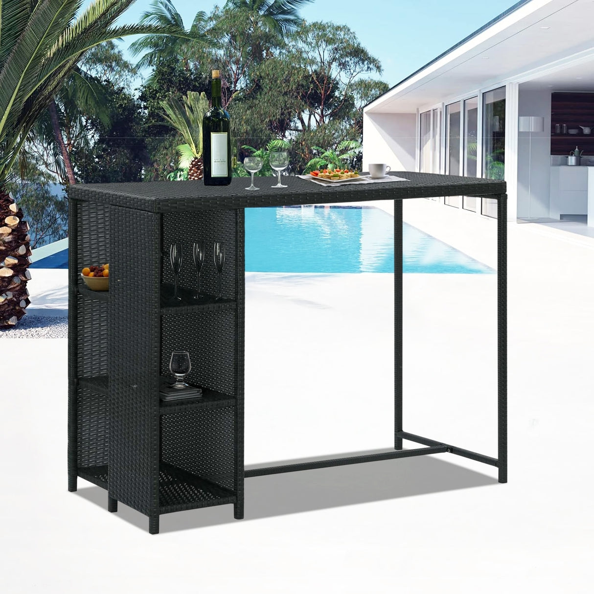 Outdoor Rattan Wicker Bar Table with High-Top Design