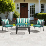 Outdoor 4-Seater Rope Conversation Set(Grey & Sky-blue)