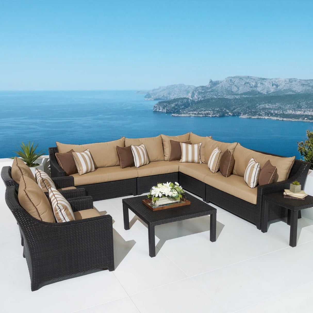 All Weather Outdoor Wicker Garden L-Shape Sectional Conversation Set