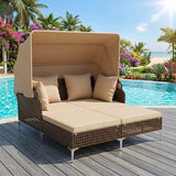 Luxury Outdoor Rattan Wicker Daybed with Canopy & Cushions