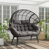 Outdoor Wicker Double Seater Egg Chair with Dual Cup Holders (Black & Dark Grey)