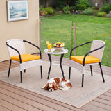 3 Piece Outdoor Wicker Patio Furniture Set (White & Yellow)