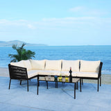 Outdoor Black Rope L-Shape All Weather Sectional Sofa Set