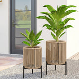 Outdoor Rope Set of 2 Planter with Metal Stand (Beige)