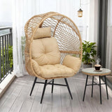 Outdoor Wicker Egg Chair with Glass Top Side Table (Beige & Cream)