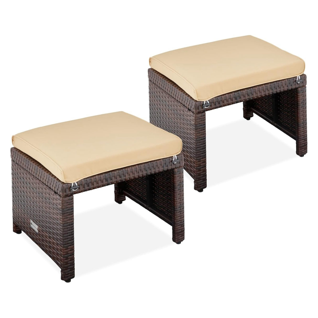 Set of 2 Wicker Ottomans, Multipurpose Outdoor Furniture