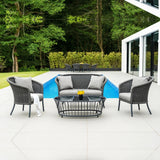 Outdoor Grey Rope 4 Piece Patio Sofa Set with Light Grey Cushions