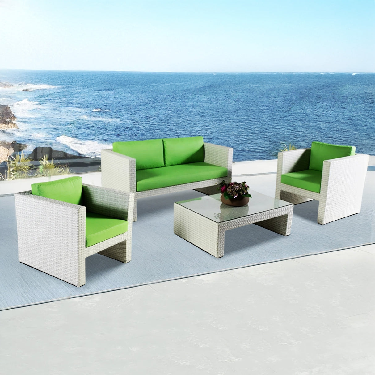 4-Piece Outdoor Rattan Wicker Patio Sofa Set