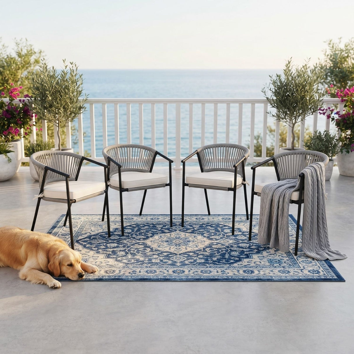 4-Piece Outdoor Rope Patio Dining Chairs