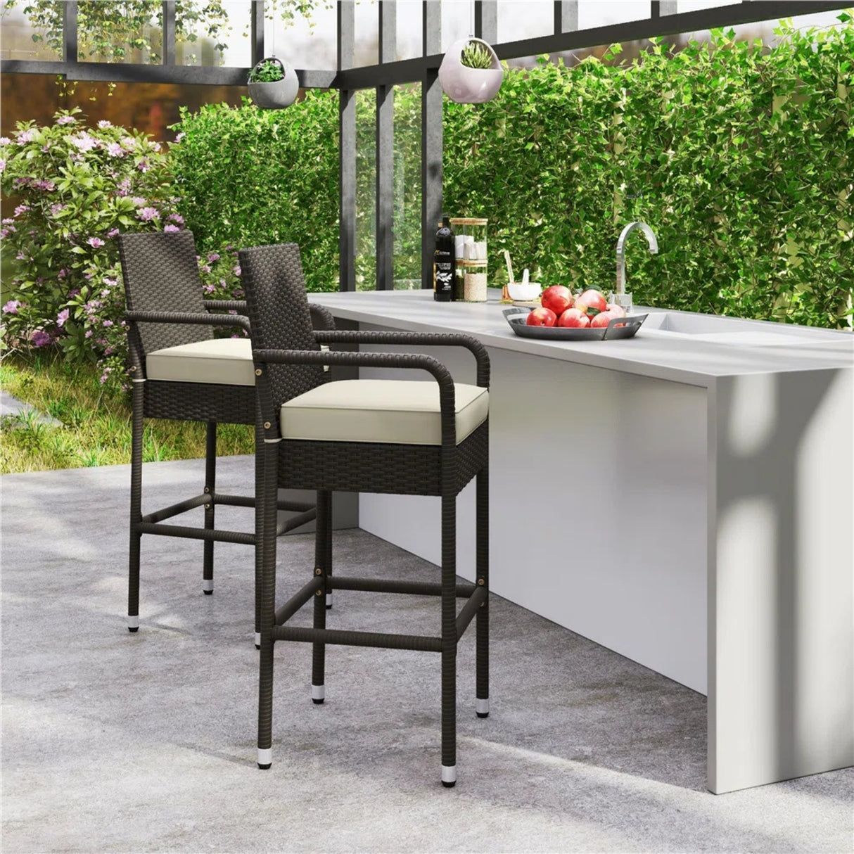 Outdoor Rattan Wicker 2-Piece Bar Chairs