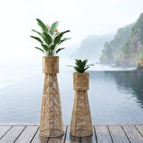 Outdoor Wicker Planter Stand Set of 2 (Beige)