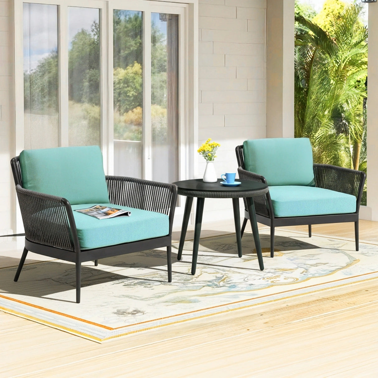 Outdoor 3 Piece All-Weather Rope Patio Set