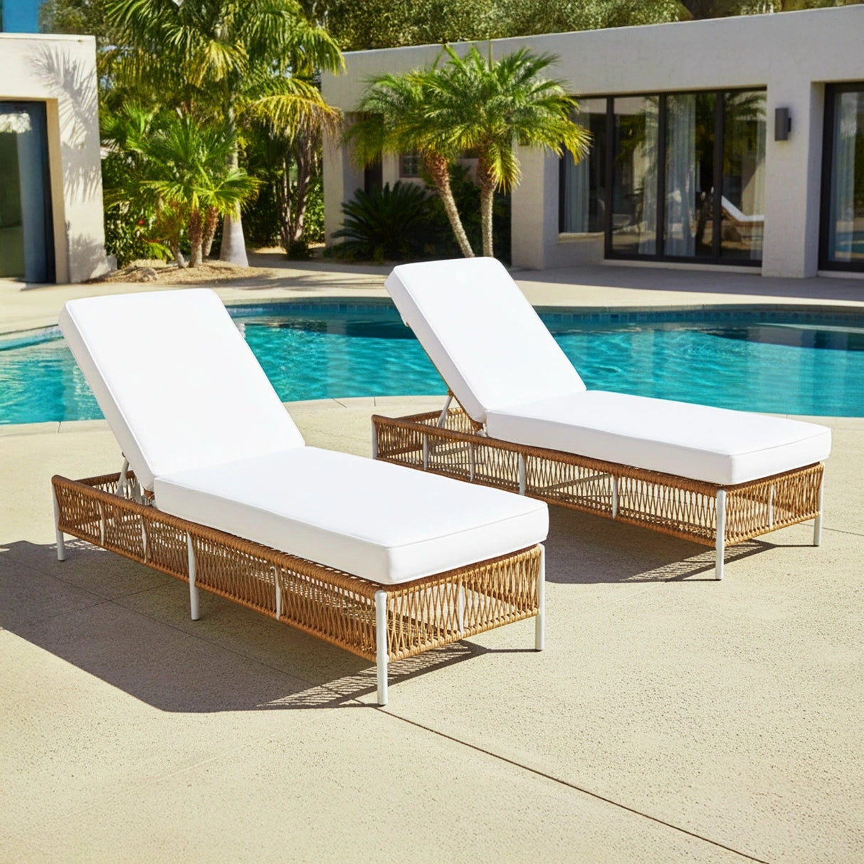 Outdoor Rope Lounge Chairs Set of 2 with Thick Cushions