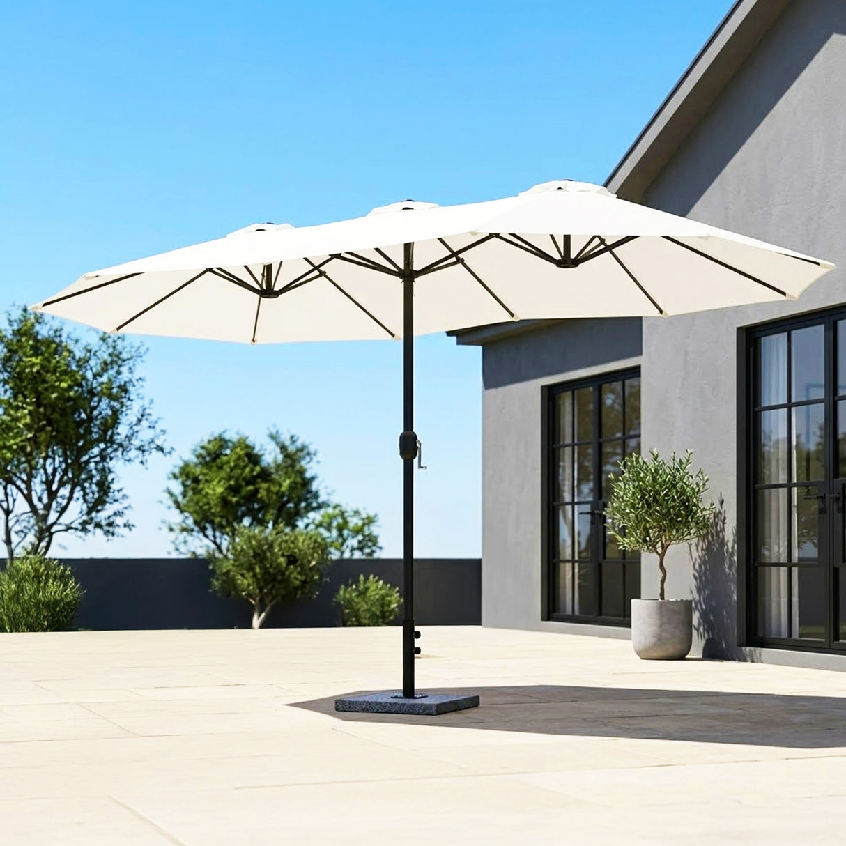 15FT Double-Sided Outdoor Patio Umbrella with Granite Base (White)
