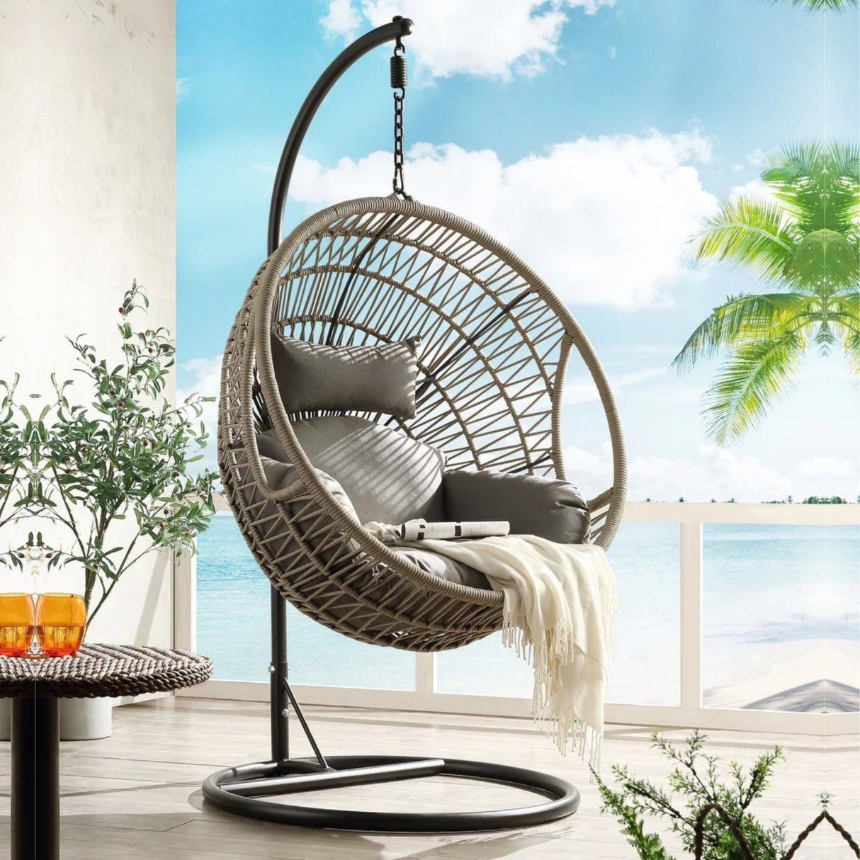 Netted Rope Swing Chair (Grey)