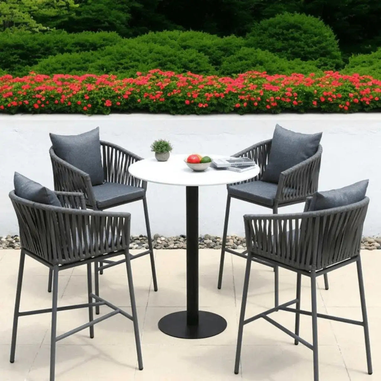 Outdoor Rope 5-Piece Bar Set With a High-Top Round Table