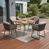 5-Piece Outdoor Patio Dining Set With Wooden Tabletop