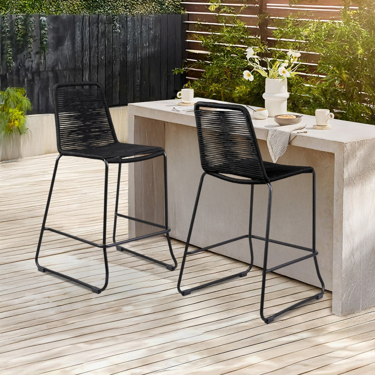 2-Piece Outdoor Rope Bar Chairs – Stylish Comfort Built to Last
