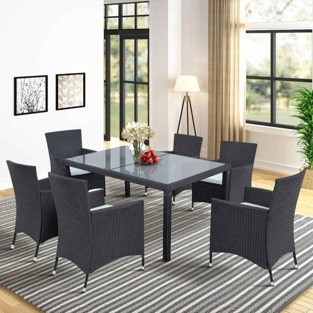 7-Piece Outdoor Rattan Wicker Dinning Table Set